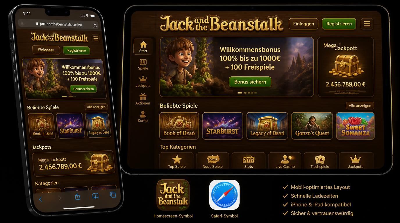 iPhone zeigt Jack And The Beanstalk im mobilen Browser mit Homescreen-Symbol